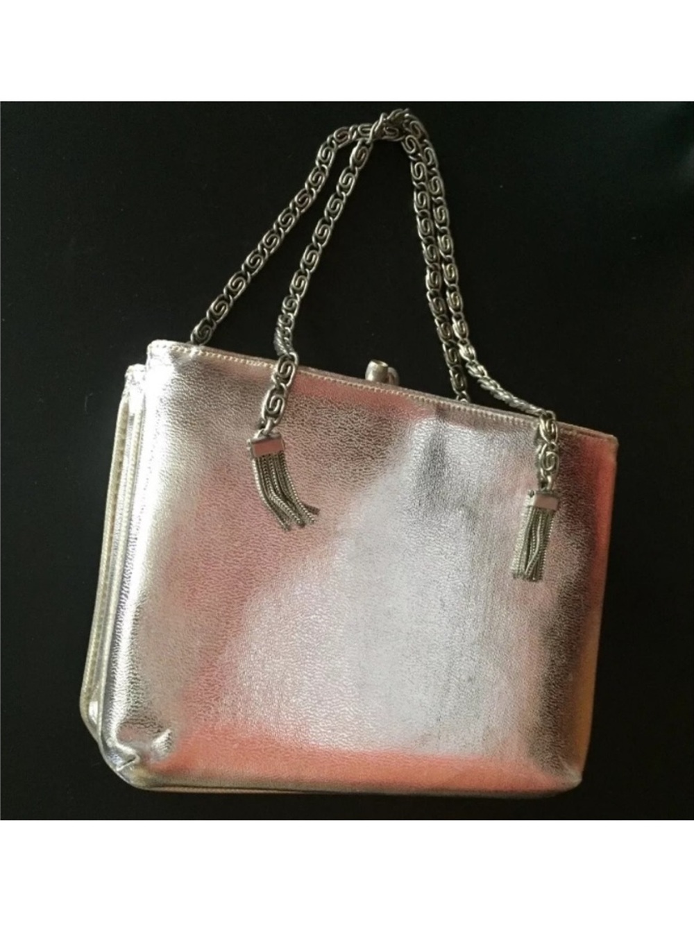 Beautiful vintage Silver leather purse bag